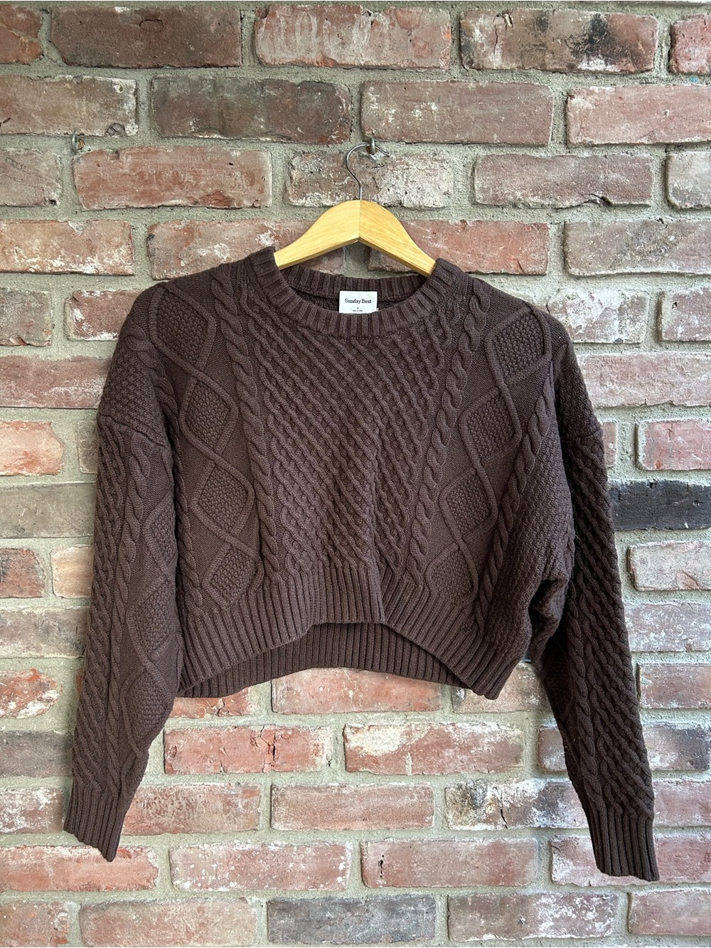 Sunday Best Peggy Cropped Chunky Cable Knit Cropped Sweater - Brown
